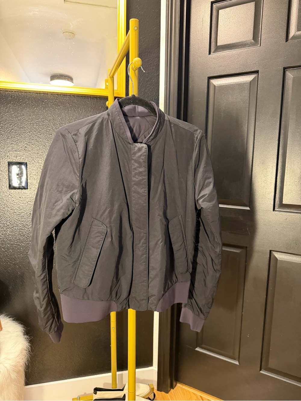 Women’s Black Bomber Jacket with Ribbed Hem